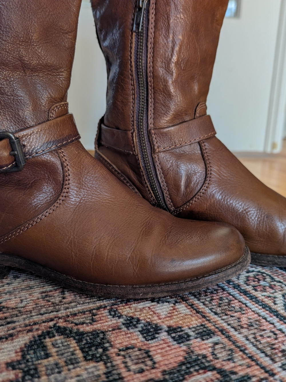 Frye Cognac Brown Tall Leather Buckle Riding Boots - Picture 3 of 13